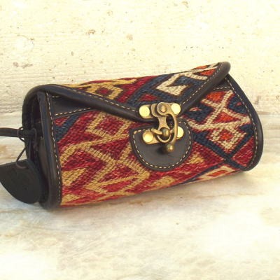 【送料無料】オールドキリム＆レザー　ショルダー兼用クラッチバック 146