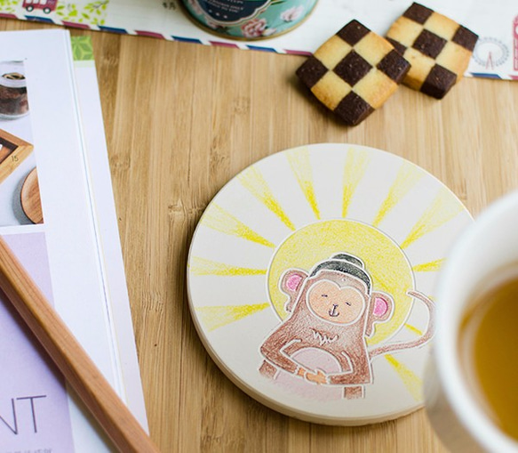 【客製化禮物 】DIY彩繪陶瓷十二生肖杯墊┇ 猴光萬丈 第1張的照片
