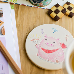 【客製化禮物 】DIY彩繪陶瓷十二生肖杯墊┇ PMG認證豬 第1張的照片