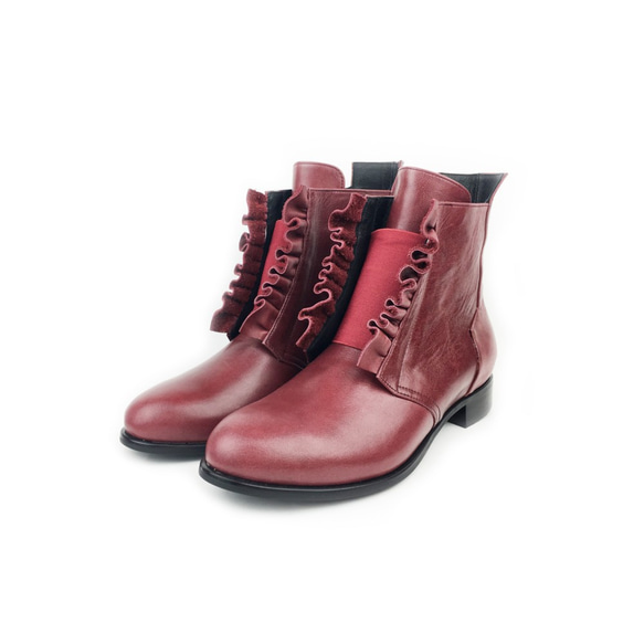 The Deep-sea anemones-Burgundy Red  Leather Handmade *Boots* 2枚目の画像