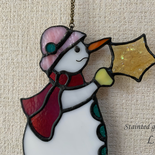 クリスマス ステンドグラス man スノーマン グラスマスターズ社 X'mas ステンドグラス 「雪のスノーマン」 ver.2