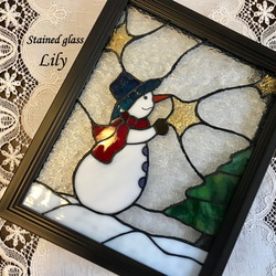 X'mas ステンドグラス 「雪のスノーマン」 ver.2 フォトフレーム・写真