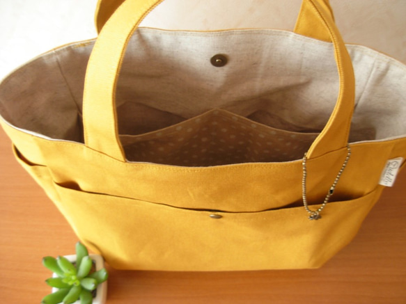 *ご予約受付中*【たっぷり収納*ころんと可愛い*デイリートート*S】*マスタード帆布* 5枚目の画像