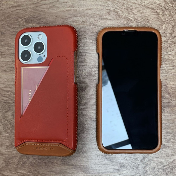 iPhone 13ProMax 極簡系列全包覆皮革保護套 - 辣椒紅 第2張的照片
