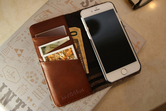 iPhone 7 PLUS / 5.5吋 神秘系列層疊款皮革保護套 - 馬鞍棕 第2張的照片
