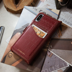 iPhone X / Xs 手帳系列混搭款皮革保護套-赭紅色 第1張的照片