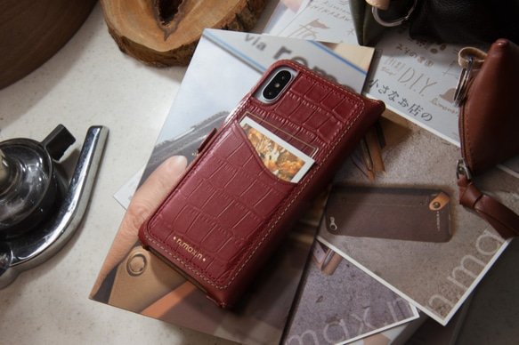 iPhone X / Xs 手帳系列混搭款皮革保護套-赭紅色 第1張的照片