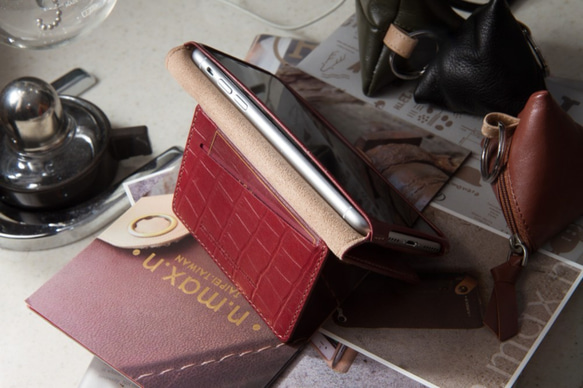 iPhone X / Xs 手帳系列混搭款皮革保護套-赭紅色 第3張的照片