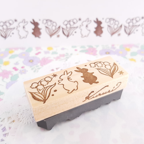 白黒うさぎとスズランのはんこ スタンプ 消しゴムはんこ はんこ