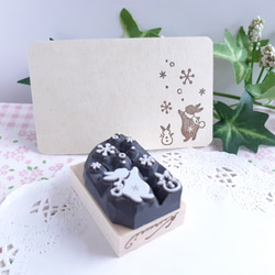 冬うさぎの消しゴムはんこ　雪　雪だるま　クリスマス　年賀状 2枚目の画像