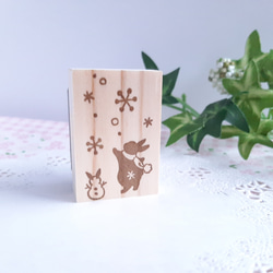 冬うさぎの消しゴムはんこ　雪　雪だるま　クリスマス　年賀状 3枚目の画像