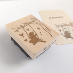 森の仲良しブランコはんこ 猫　鳥　 3枚目の画像