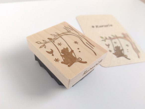 森の仲良しブランコはんこ 猫　鳥　 3枚目の画像