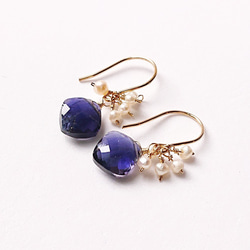 1点のみ】k14gf 宝石質アイオライトのピアス ピアス（フック・チェーン