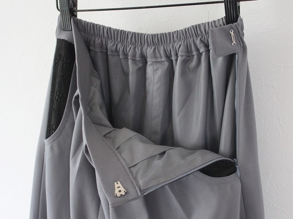 手工製蕾絲口袋寬褲(gray) 第5張的照片