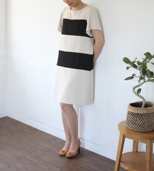 【期間限定40％OFF】　affetto ハンドメイド　レース　切り替え　ワンピース　ベージュ