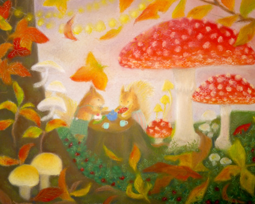 パステル画（原画）朝日。 パステル画（原画）朝日。