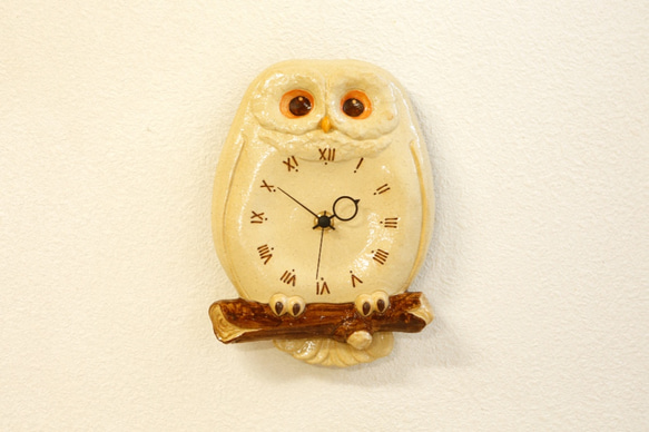陶器のふくろう尾振り時計 おはよう 掛け時計・置き時計 かわいい動物