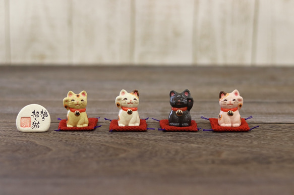 受注生産　陶器の福々招き猫チビ　豆猫　４色から選べます 2枚目の画像