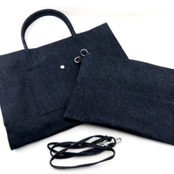 Love denim 牛仔手挽袋中袋 - 深藍 (活性染布，不易脫色) 第2張的照片