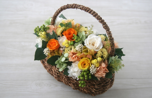 [誕生日プレゼント・ご両親贈呈品] Flower basket　Yellow rose 2枚目の画像