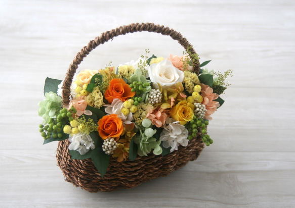 [誕生日プレゼント・ご両親贈呈品] Flower basket　Yellow rose 3枚目の画像