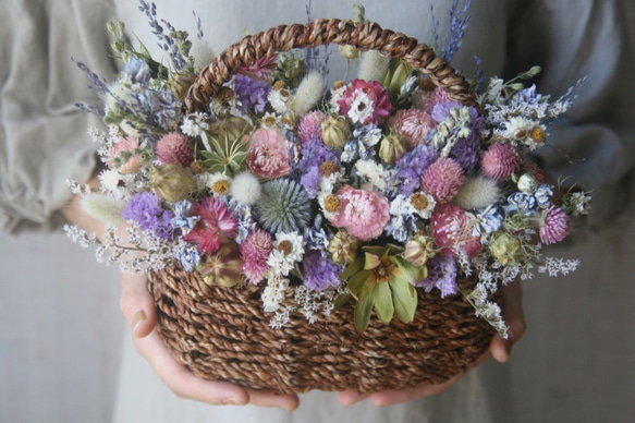 Natural pink dryflower basket 1枚目の画像