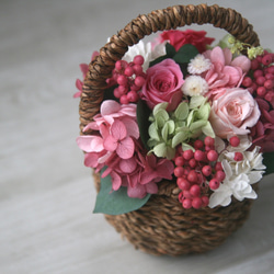 [誕生日プレゼント・結婚祝い] Flower basket (S)  Pink Rose 2枚目の画像