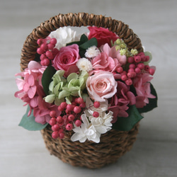 [誕生日プレゼント・結婚祝い] Flower basket (S)  Pink Rose 4枚目の画像