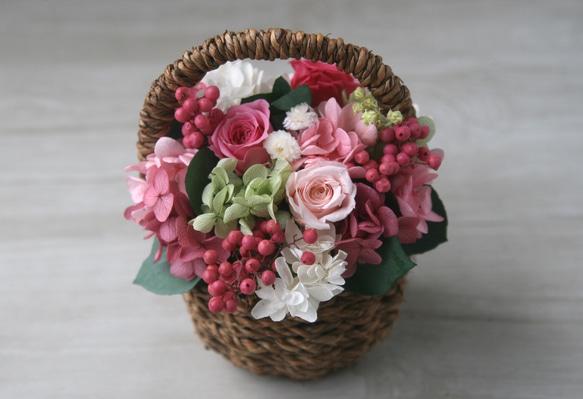 [誕生日プレゼント・結婚祝い] Flower basket (S)  Pink Rose 4枚目の画像