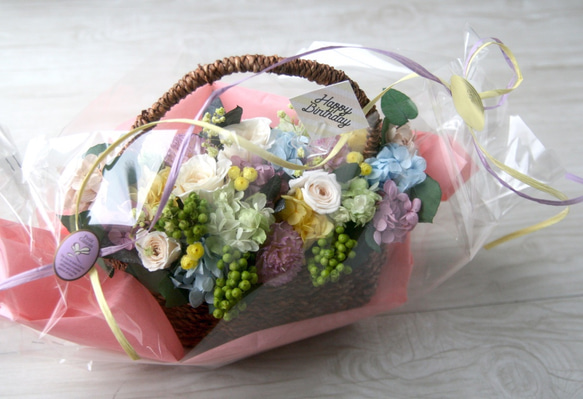 [誕生日プレゼント・結婚祝い] Flower basket (S)  Pink Rose 7枚目の画像