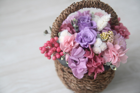 [5日以内発送] Flower basket Purple carnation -purple- (S) 3枚目の画像