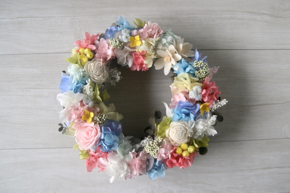 ピンクRoseのカラフルパステルWreath 1枚目の画像