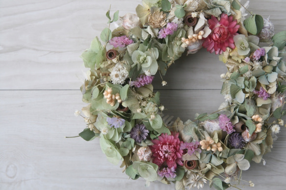 アジサイとオレガノ dryflower wreath pink 2枚目の画像
