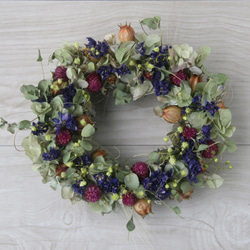 アジサイとオレガノ dryflower wreath purple　 1枚目の画像