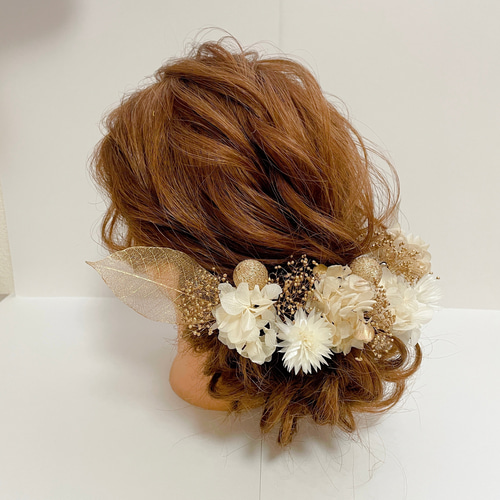 【No.542】ヘッドドレス 髪飾り 和装 ドライフラワー フェミニン 金箔