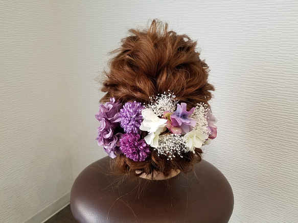 『和装髪飾り』ダリアピンポンマムかすみ草紫陽花和装ヘア成人式ヘア振り袖ヘア成人式髪飾り振り袖髪飾り白無垢ヘア白無垢髪飾り 3枚目の画像