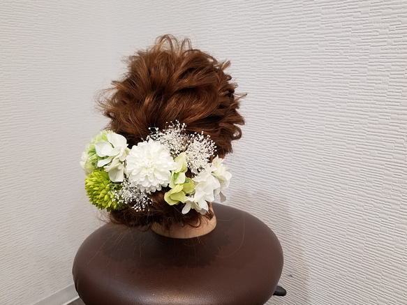 『和装髪飾り』ダリアピンポンマムかすみ草紫陽花和装ヘア成人式ヘア成人式髪飾り振り袖ヘア振り袖髪飾り白無垢ヘア白無垢髪飾り 3枚目の画像