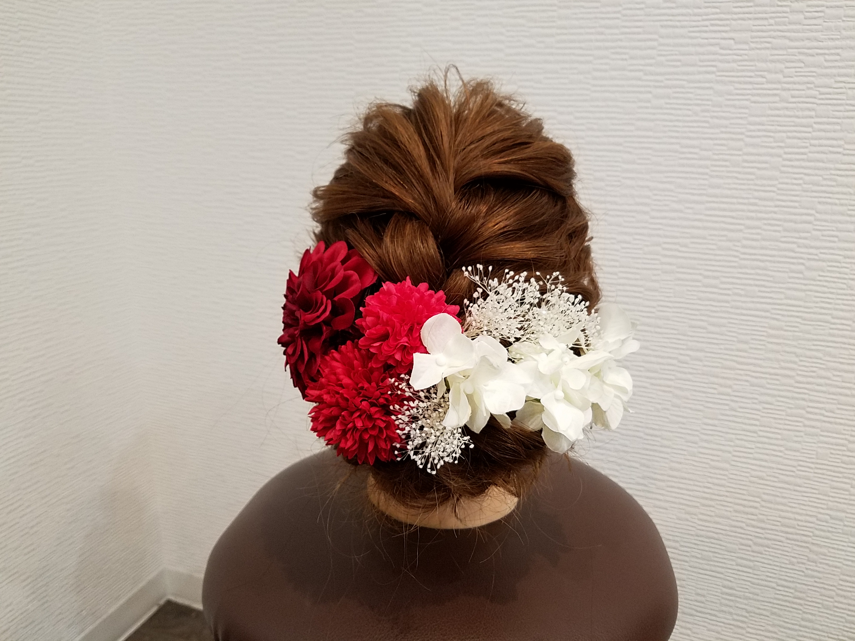 和装 髪飾り 赤ダリア 赤ピンポンマム ドライフラワー ヘッドドレス 成人式 卒業式 結婚式 ブライダル 振袖 袴