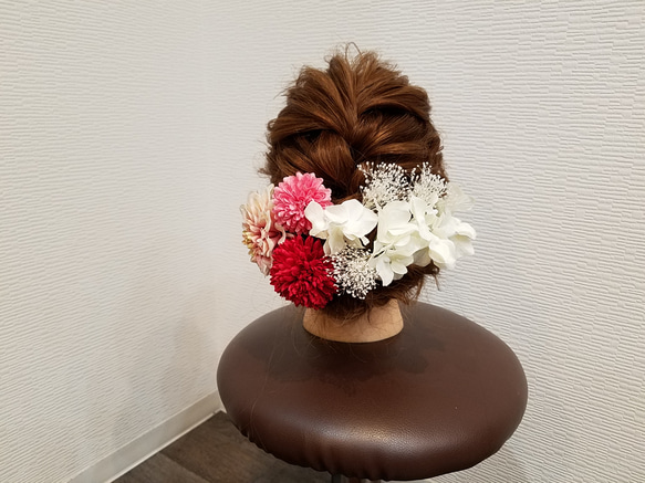 『和装髪飾り』ダリアピンポンマム和装ヘア成人式ヘア振り袖ヘア白無垢ヘア成人式飾り振り袖髪飾り白無垢飾りかすみ草紫陽花 2枚目の画像