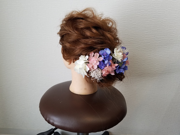 『和装髪飾り』紫陽花かすみ草和装ヘア成人式ヘア振り袖ヘア成人式飾り振り袖飾り白無垢飾り結婚式飾りヘッドドレス 2枚目の画像