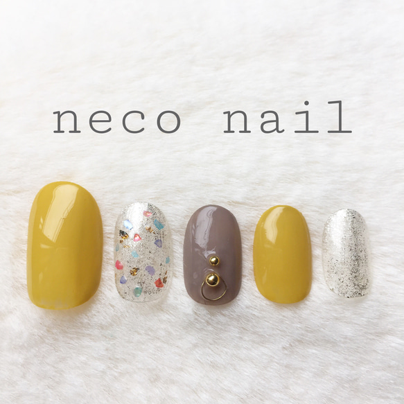 愛用 nail neco No.44 ネイルチップ ショート イエロー♡秋ネイル ネイルチップ・付け爪