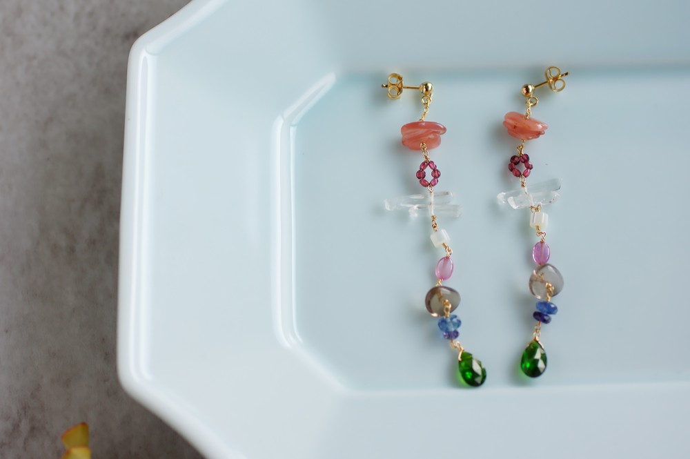 14kgf-天然石のピアス”パームツリー”