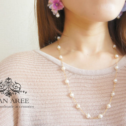 14kgf*Rhinestone rondel & FW pearl neckles 4枚目の画像