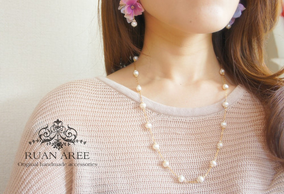 14kgf*Rhinestone rondel & FW pearl neckles 4枚目の画像