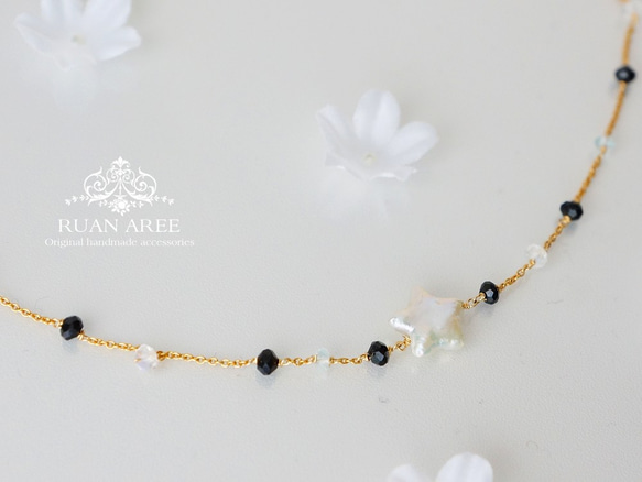 Black spinel a Star pearl necklace 3枚目の画像