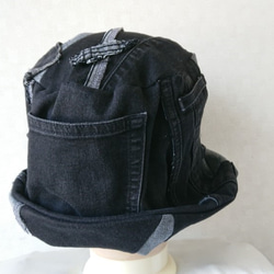 魅せる帽子☆デニム大好き♪ジーンズのリメイククロッシュ～ブラック 4枚目の画像