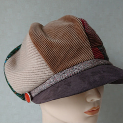 魅せる帽子☆ふんわり♪異素材のグラデーションキャスケット～グリーン&レッド 3枚目の画像
