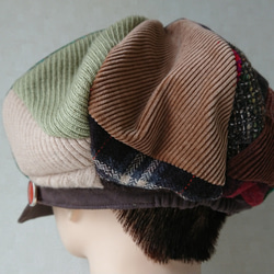 魅せる帽子☆ふんわり♪異素材のグラデーションキャスケット～グリーン&レッド 4枚目の画像