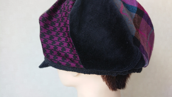 魅せる帽子☆ふんわり♪ベレー風グラデーションキャスケット～ボルドー&ブラック 4枚目の画像